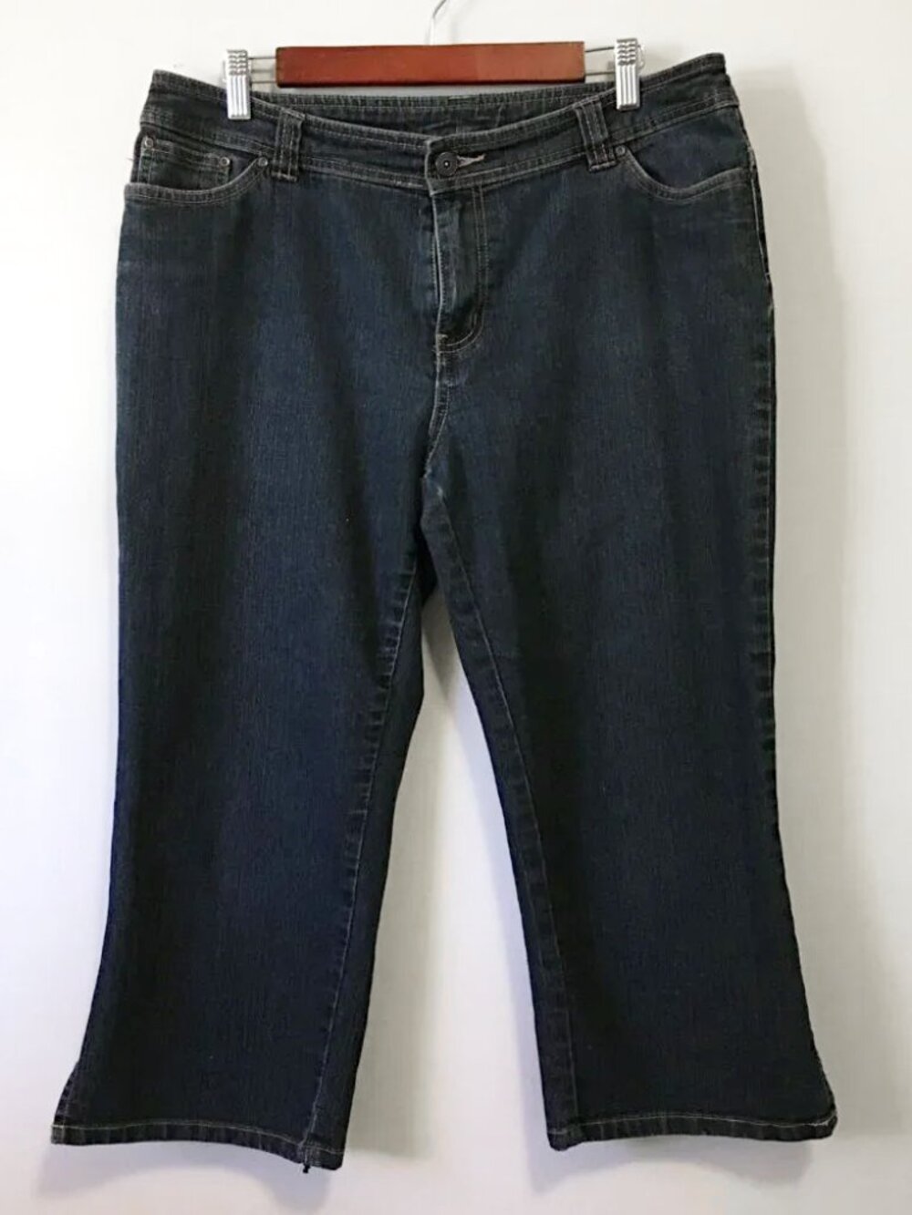 Y2K Contrast Dark Navy Blue Denim Capris Size 12 Dark Wash Cropped Stretch Jeans